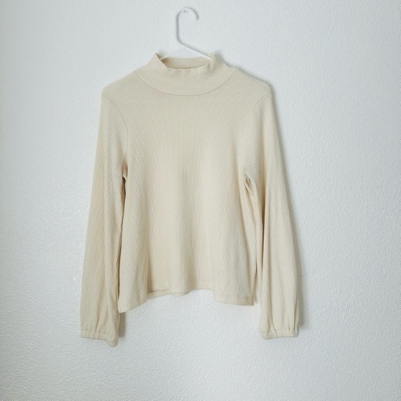 Madewell Sweater Women’s Size S Cream Mock Neck Bubble Sleeve Pullover - Picture 1 of 8